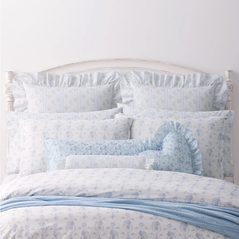 LoveShackFancy LSF Full / Queen Duvet Cover 2 Pillow Shams Blue